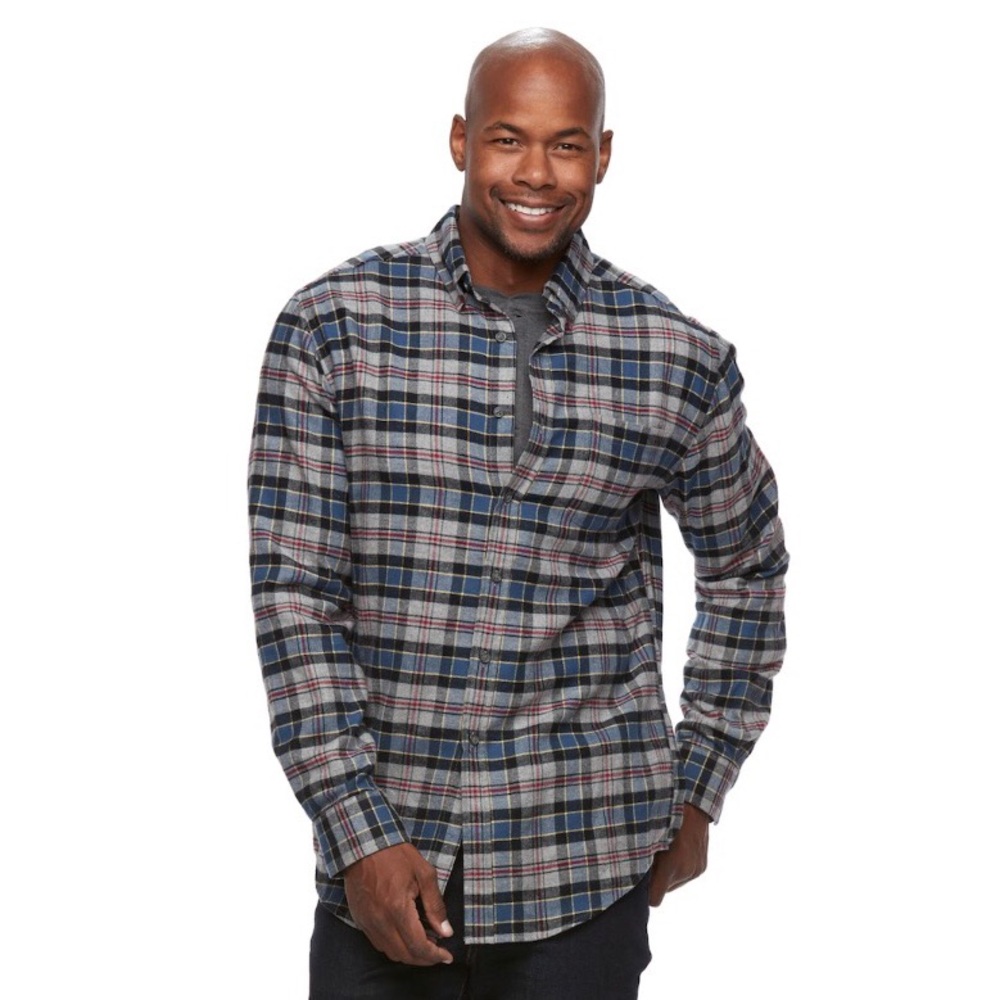 Croft & Barrow Gray and Blue Plaid Flannel Shirt